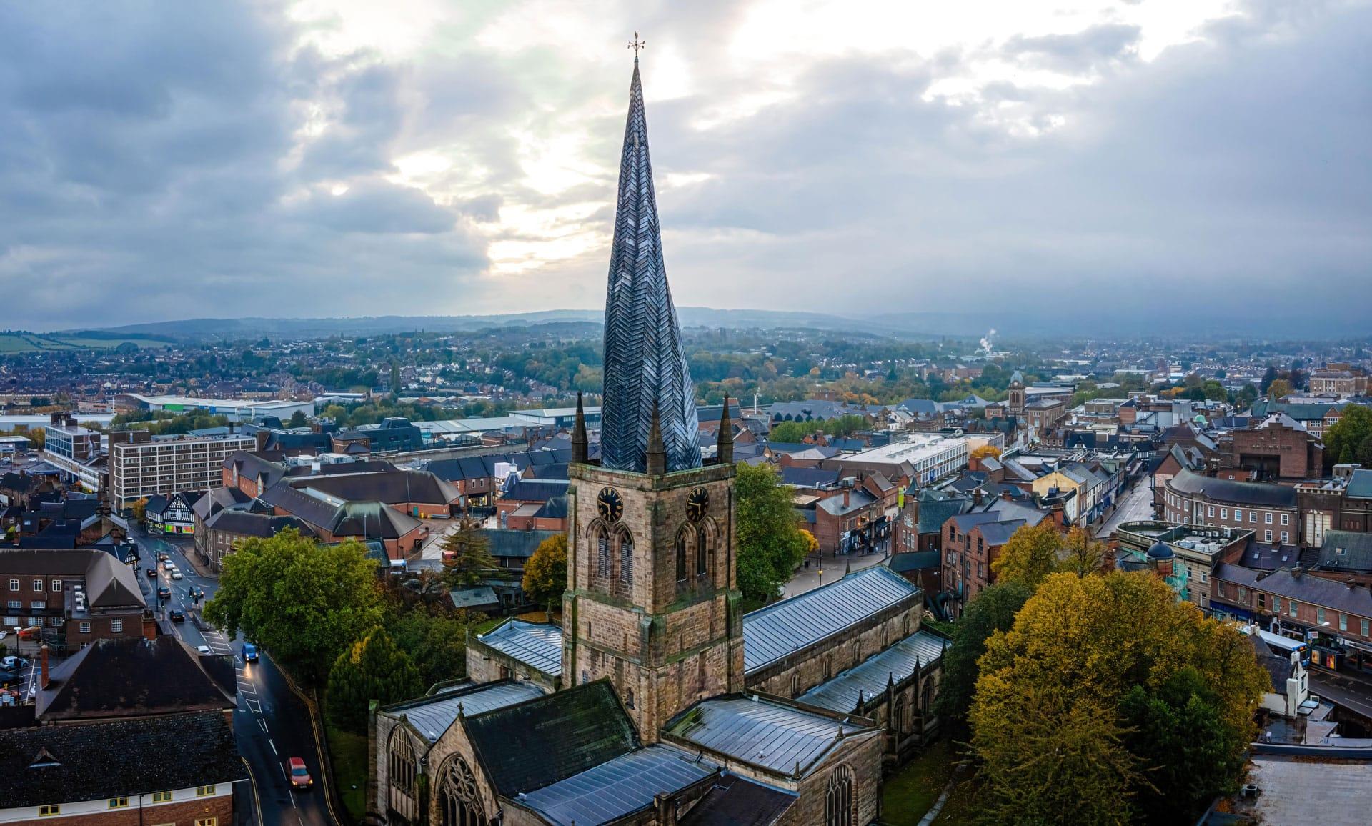 The crooked spire of the Church of St Mary and All Saints in Chesterfield