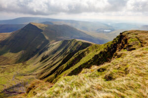 View of green mountain landscape at the Brecon Beacons National Park